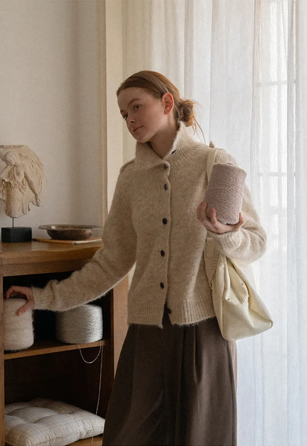 High Collar Button Front Knit Sweater