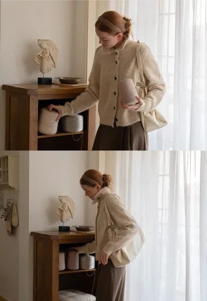 High Collar Button Front Knit Sweater