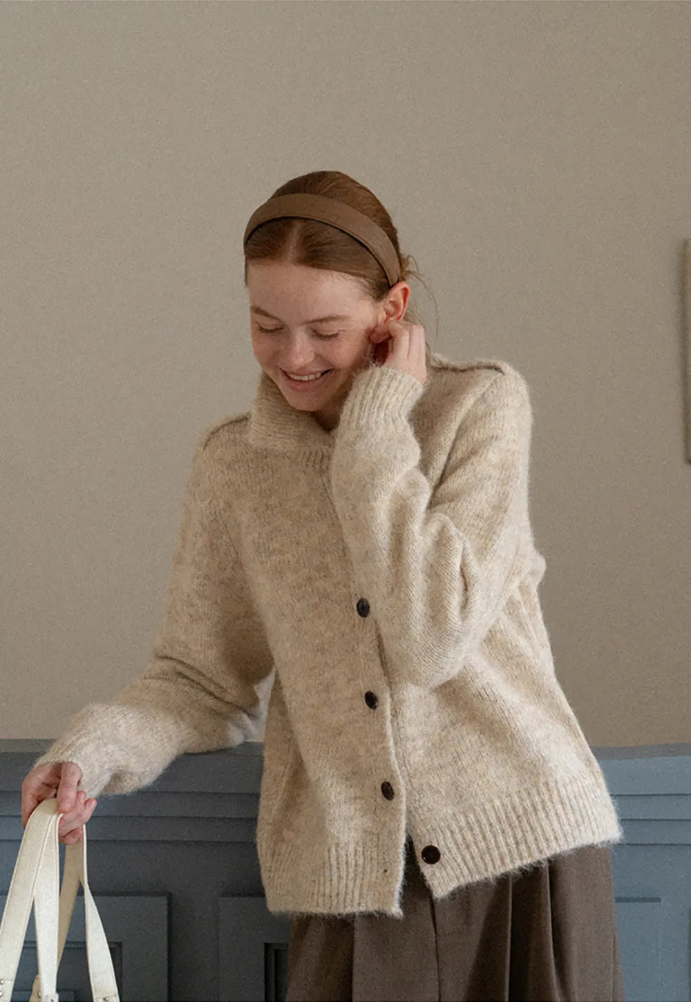 High Collar Button Front Knit Sweater