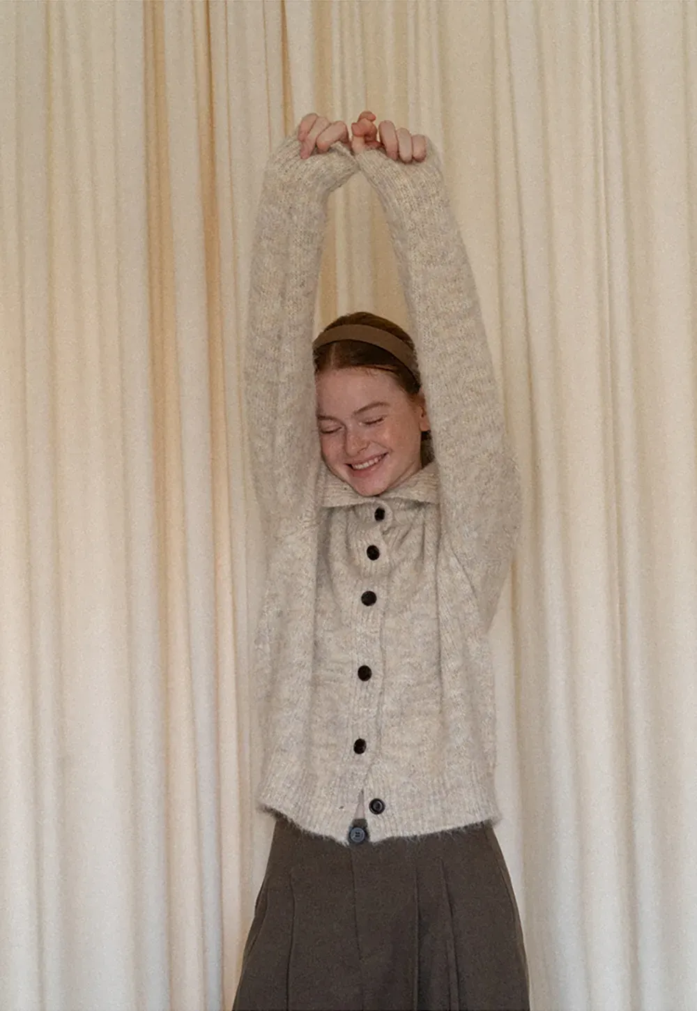 High Collar Button Front Knit Sweater