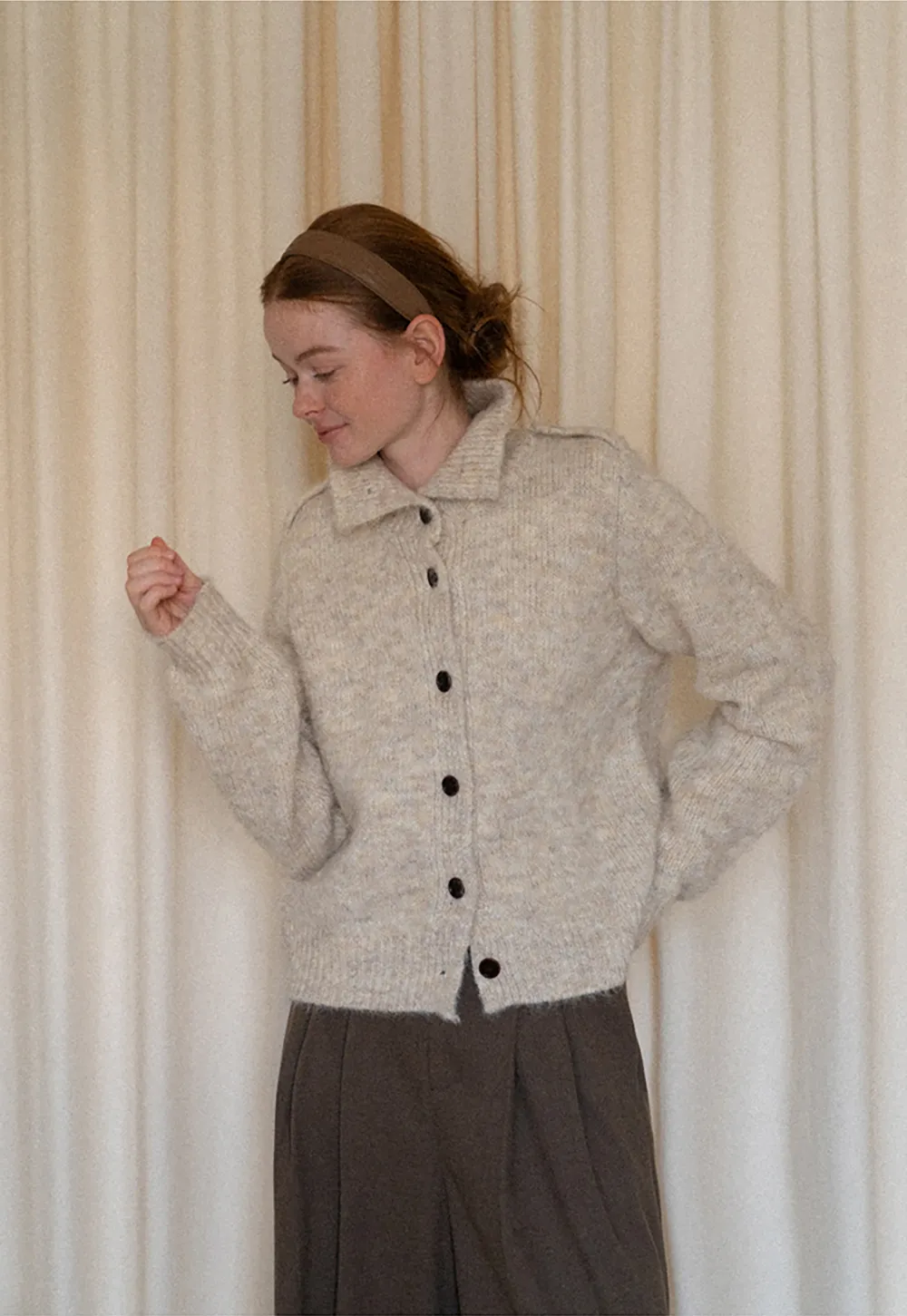 High Collar Button Front Knit Sweater