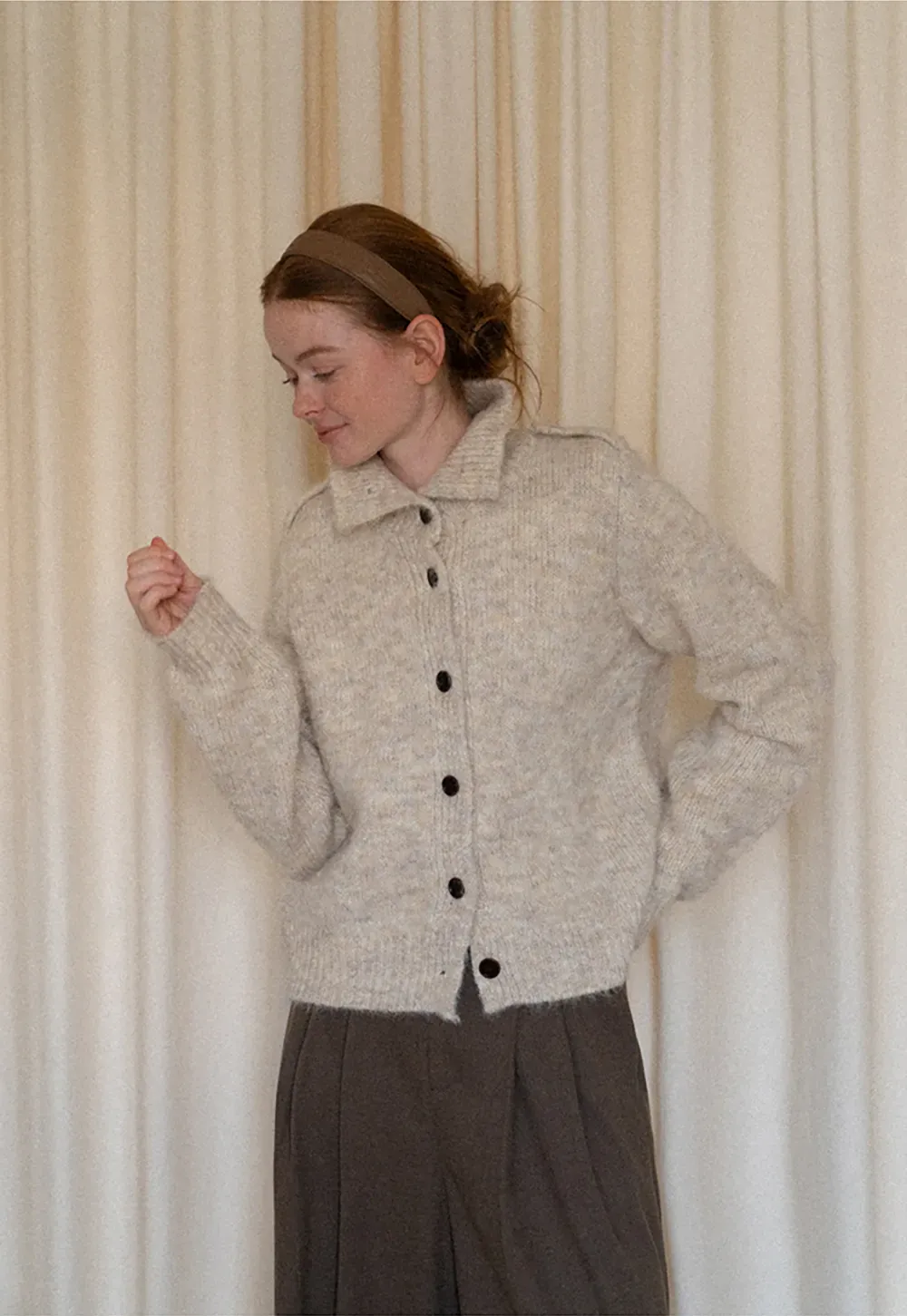 High Collar Button Front Knit Sweater