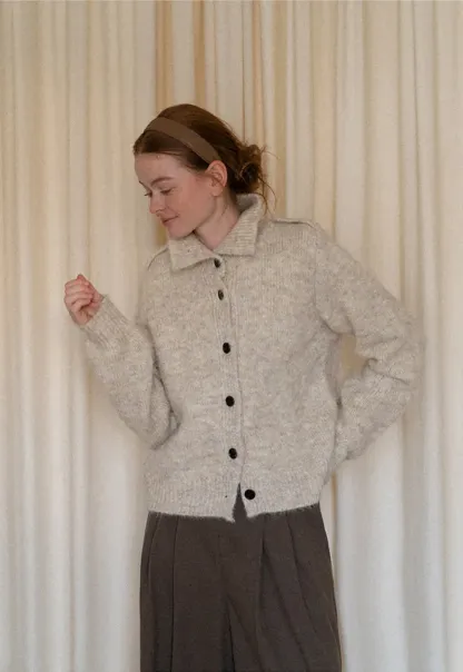 High Collar Button Front Knit Sweater