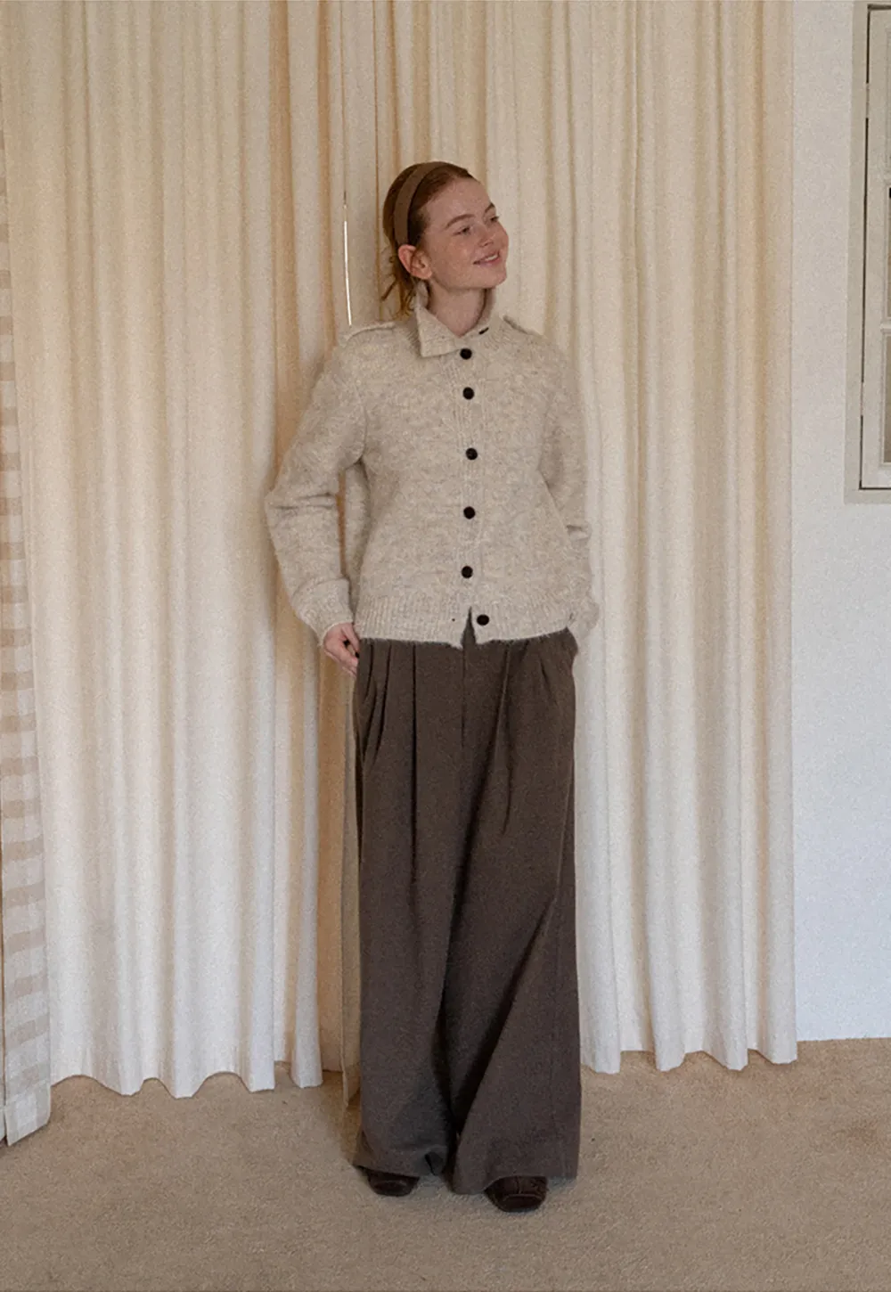 High Collar Button Front Knit Sweater