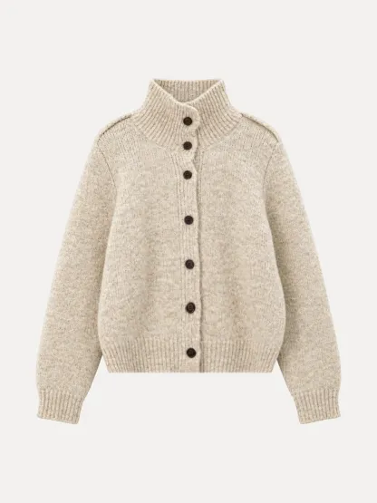 High Collar Button Front Knit Sweater