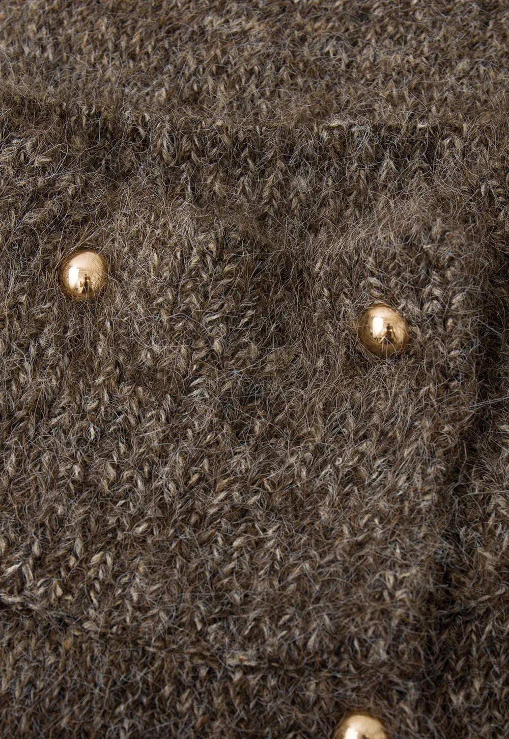 High Neck Cropped Knit Sweater with Gold Button Detail