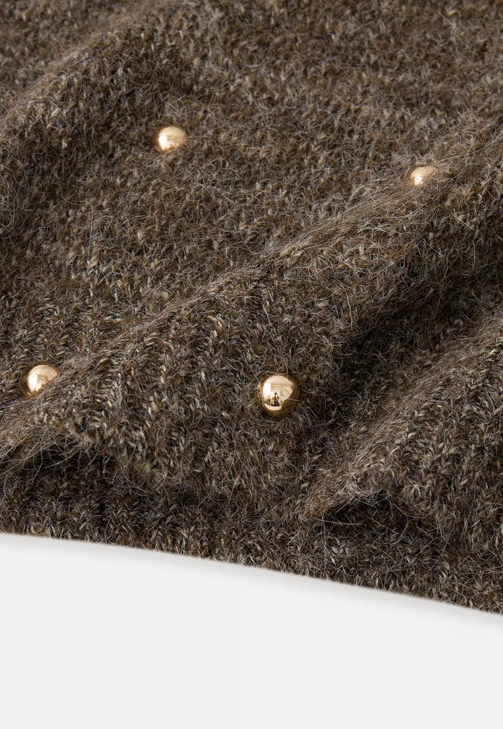High Neck Cropped Knit Sweater with Gold Button Detail
