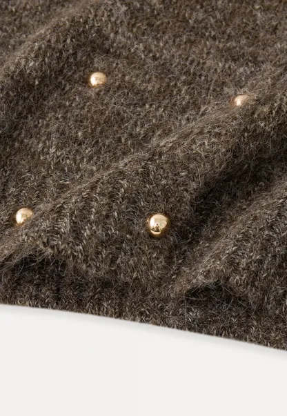 High Neck Cropped Knit Sweater with Gold Button Detail