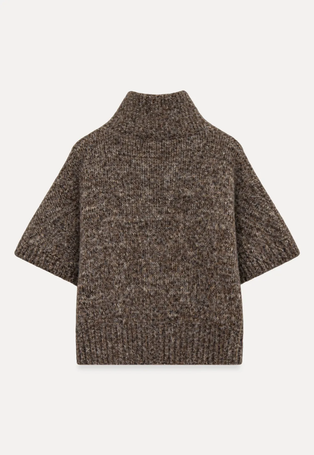 High Neck Cropped Knit Sweater with Gold Button Detail