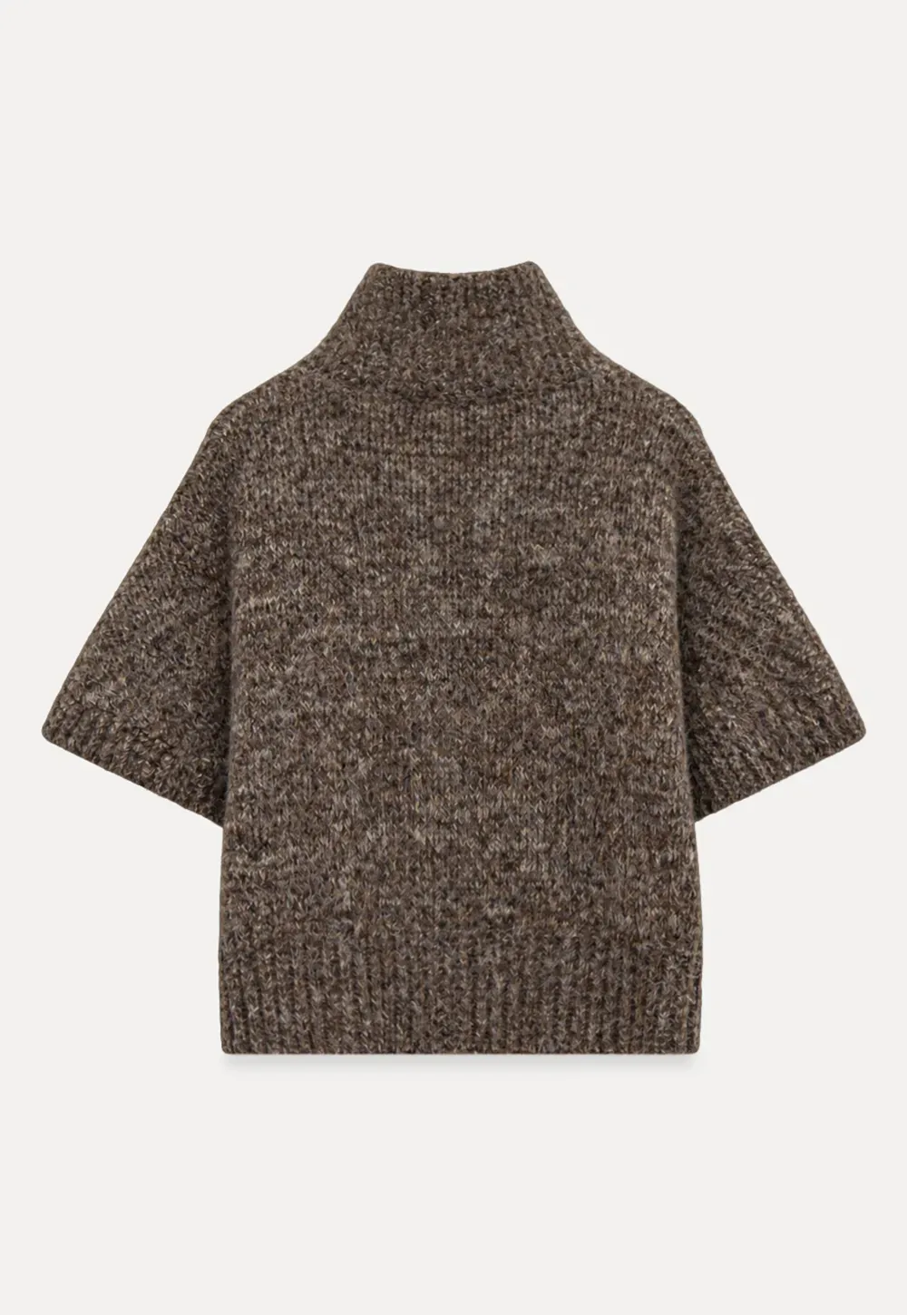 High Neck Cropped Knit Sweater with Gold Button Detail