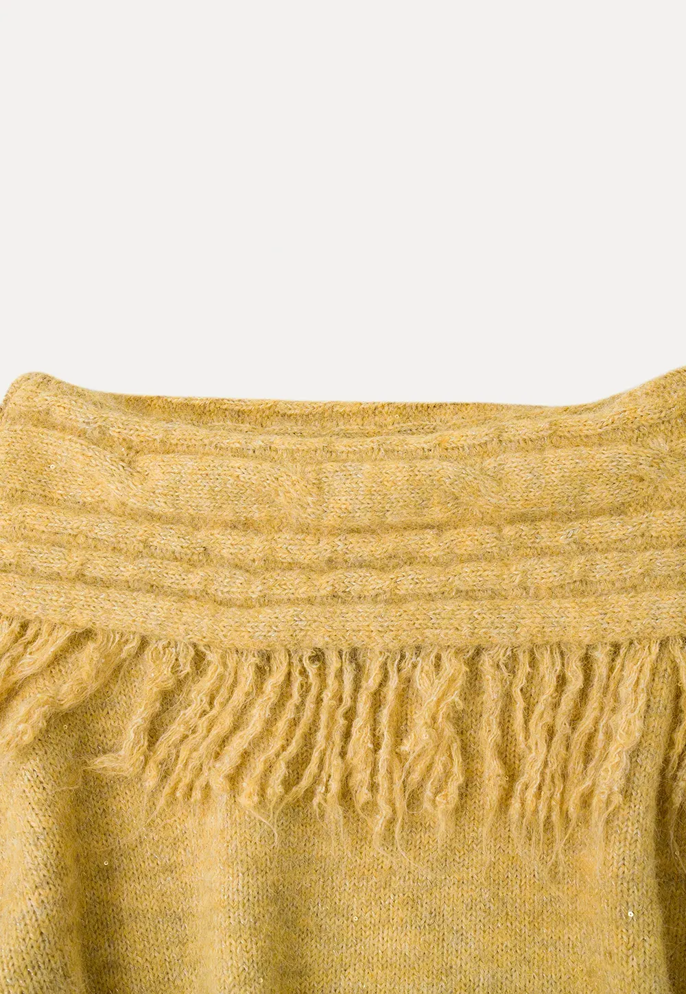 Off Shoulder Fringe Knit Sweater