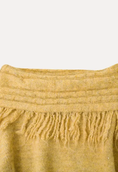 Off Shoulder Fringe Knit Sweater