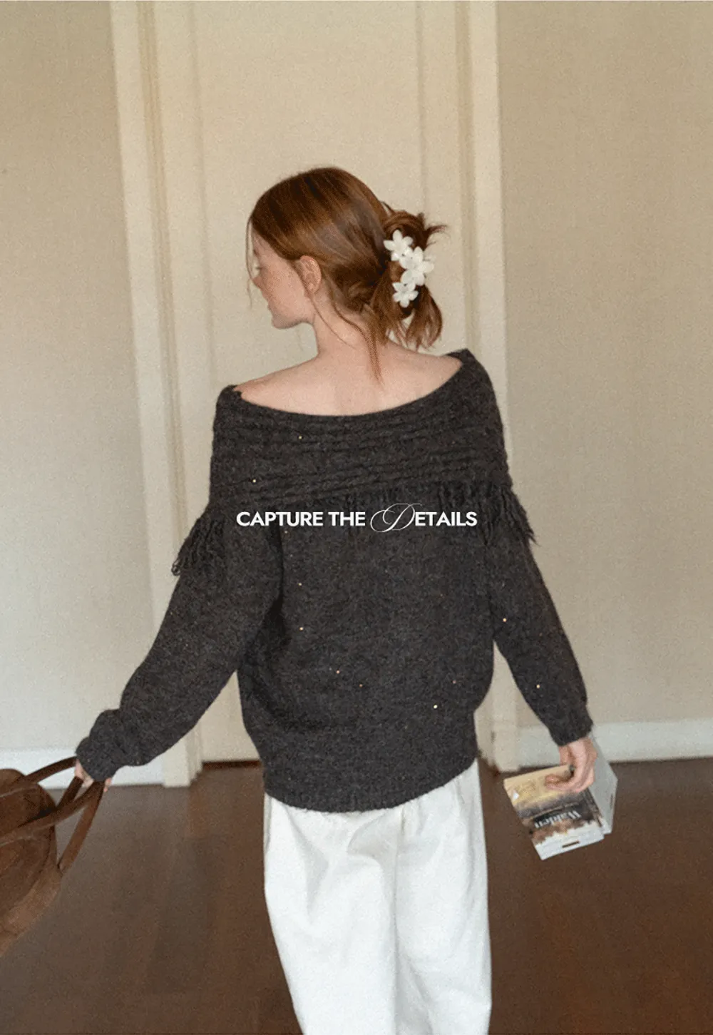 Off Shoulder Fringe Knit Sweater