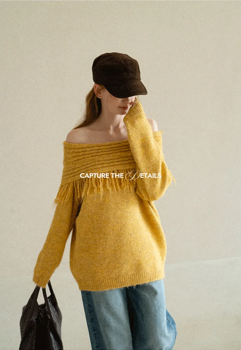 Off Shoulder Fringe Knit Sweater