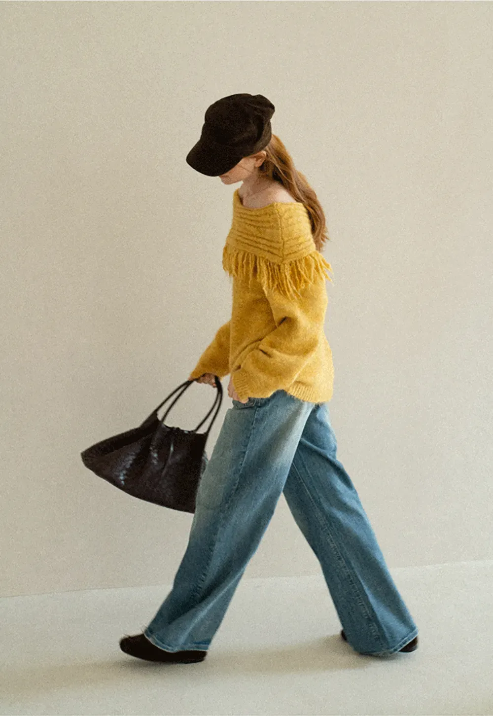 Off Shoulder Fringe Knit Sweater