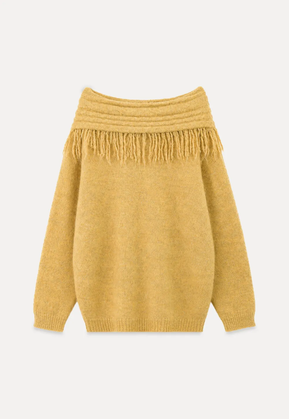 Off Shoulder Fringe Knit Sweater