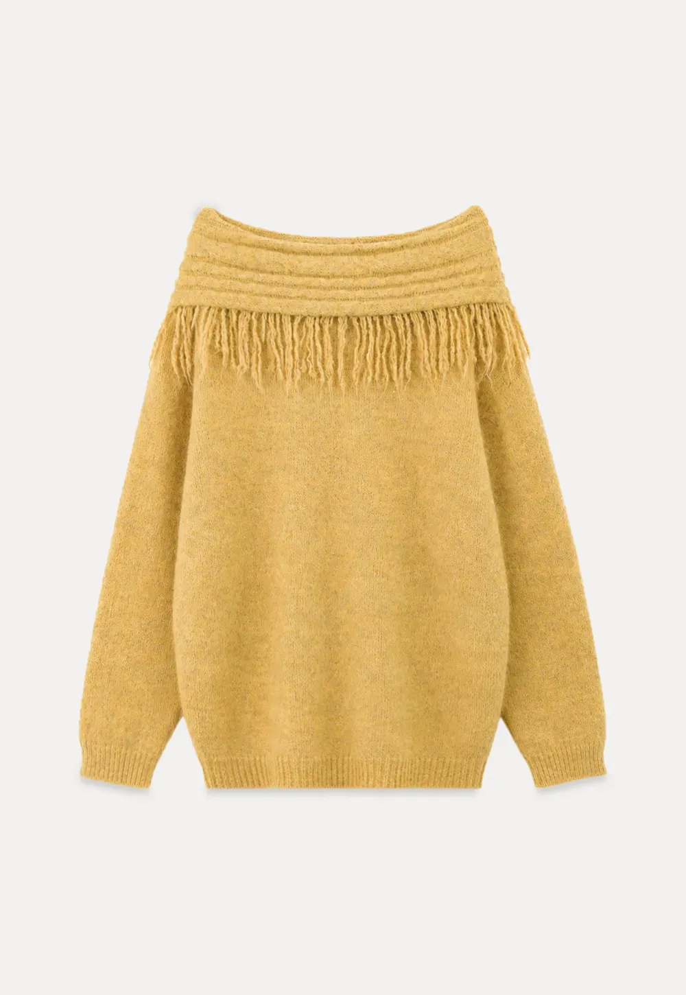 Off Shoulder Fringe Knit Sweater