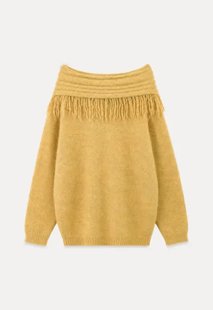 Off Shoulder Fringe Knit Sweater