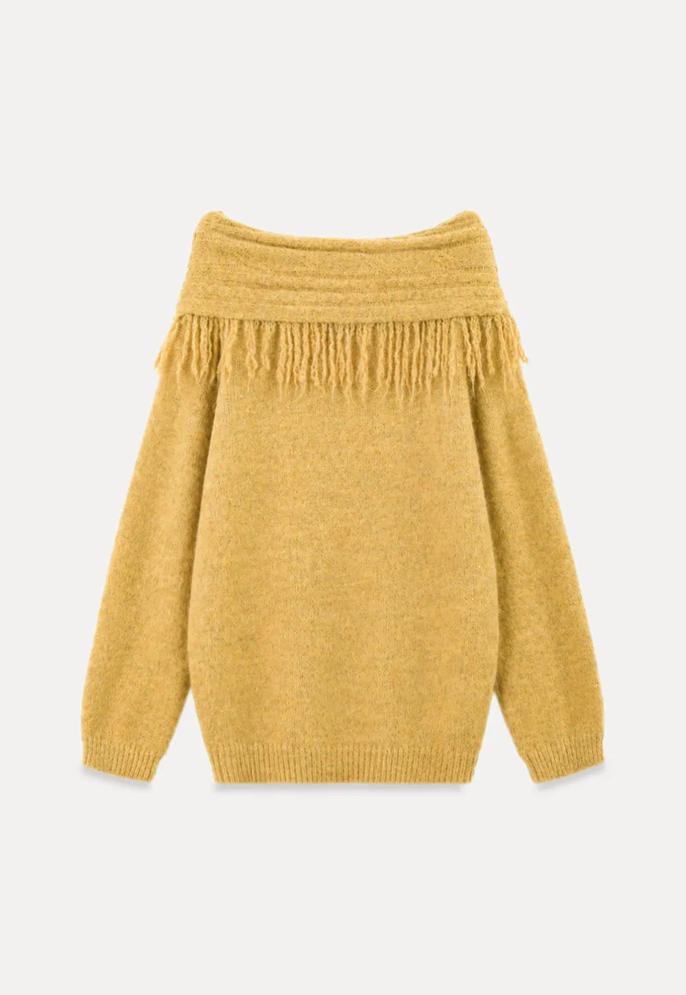 Off Shoulder Fringe Knit Sweater