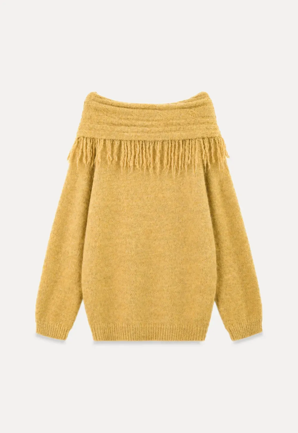 Off Shoulder Fringe Knit Sweater