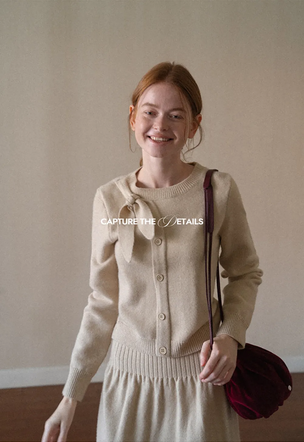 Bow Detail Ribbed Knit Cardigan and Matching Skirt