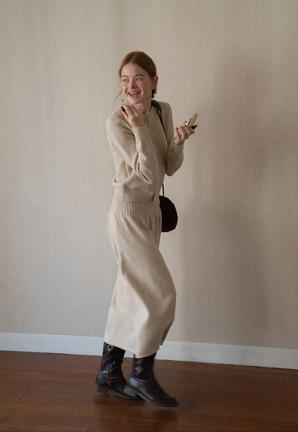Bow Detail Ribbed Knit Cardigan and Matching Skirt