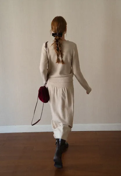 Bow Detail Ribbed Knit Cardigan and Matching Skirt