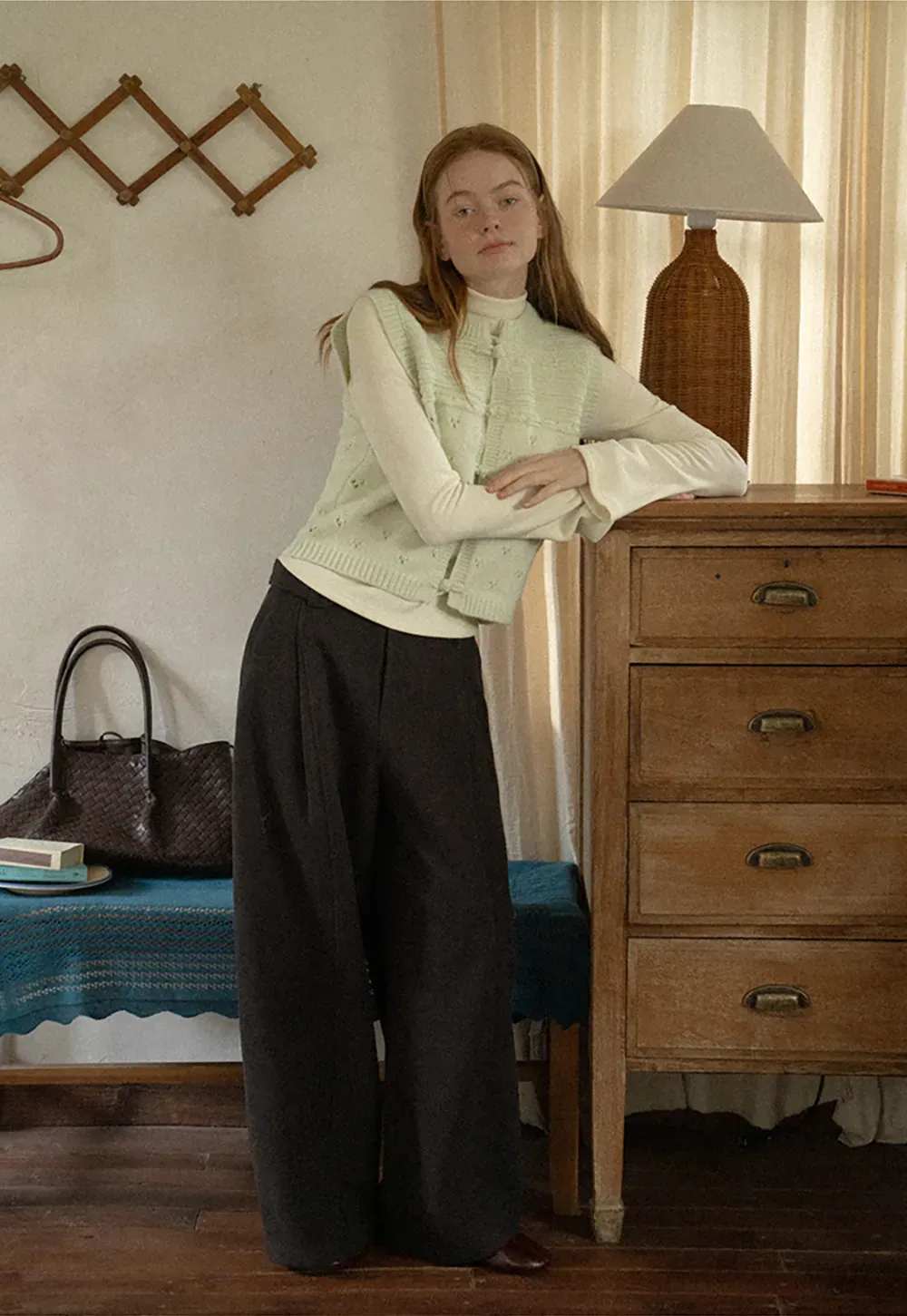 Textured Knit Vest with Peter Pan Collar and Button Closure