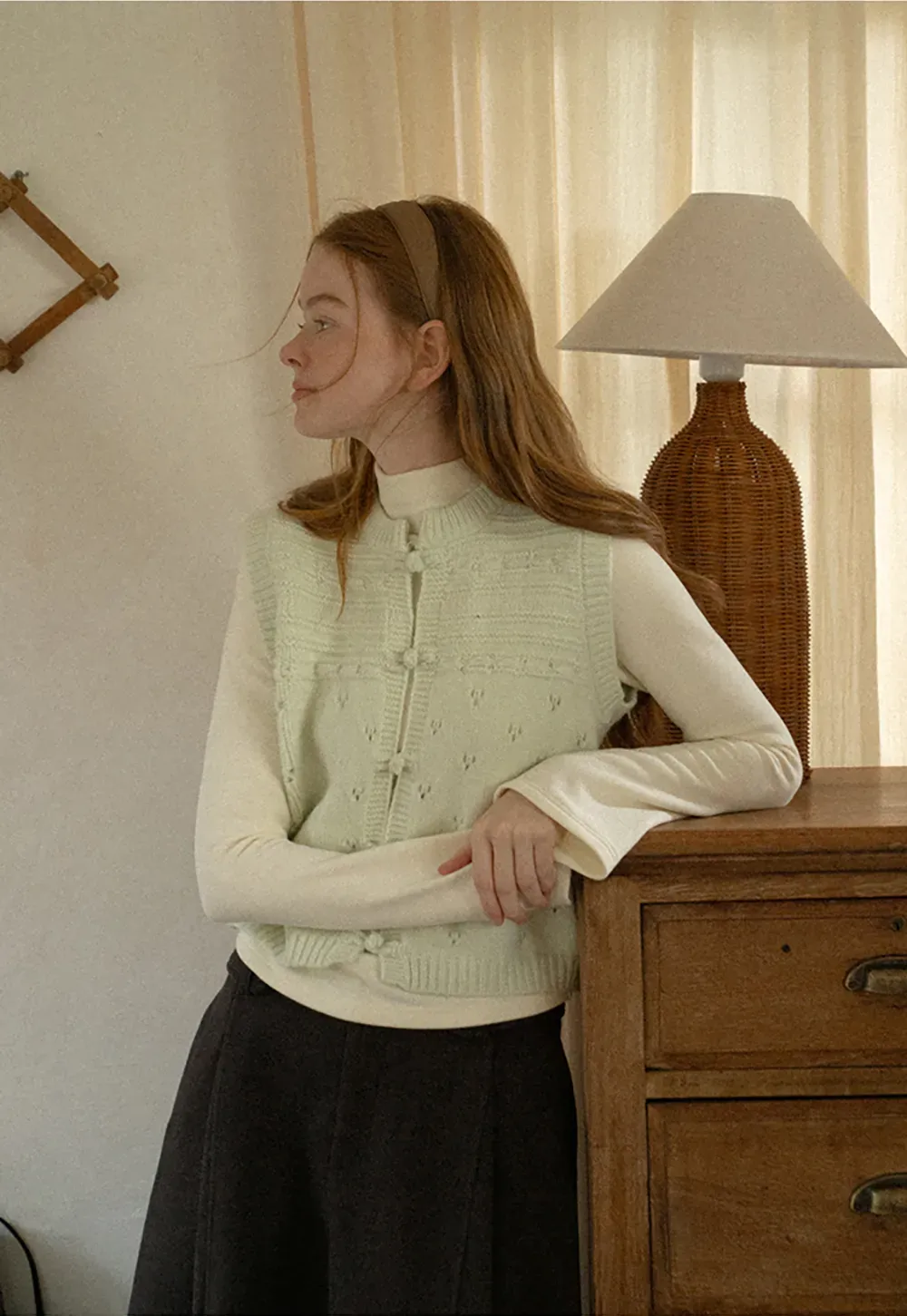 Textured Knit Vest with Peter Pan Collar and Button Closure
