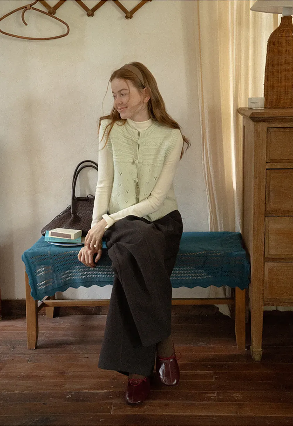 Textured Knit Vest with Peter Pan Collar and Button Closure