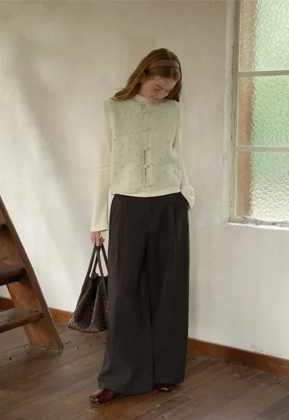 Textured Knit Vest with Peter Pan Collar and Button Closure