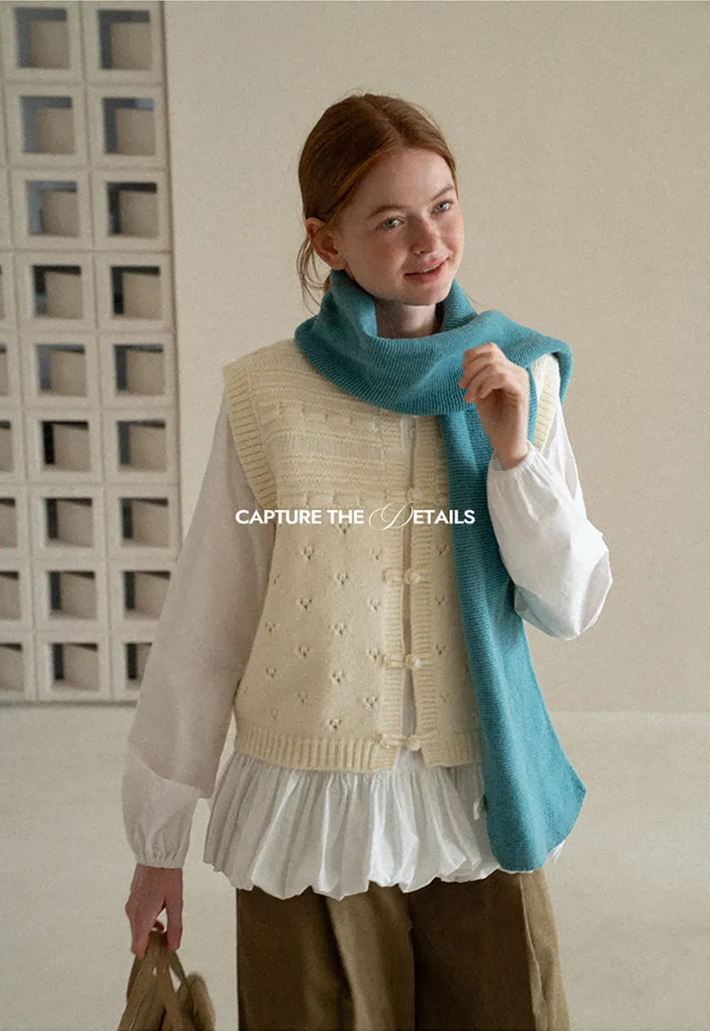 Textured Knit Vest with Peter Pan Collar and Button Closure