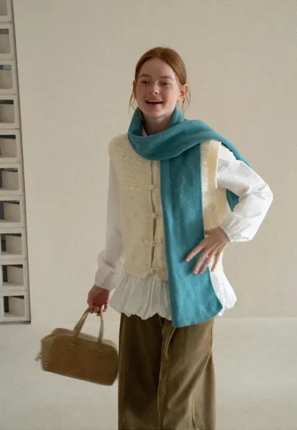 Textured Knit Vest with Peter Pan Collar and Button Closure
