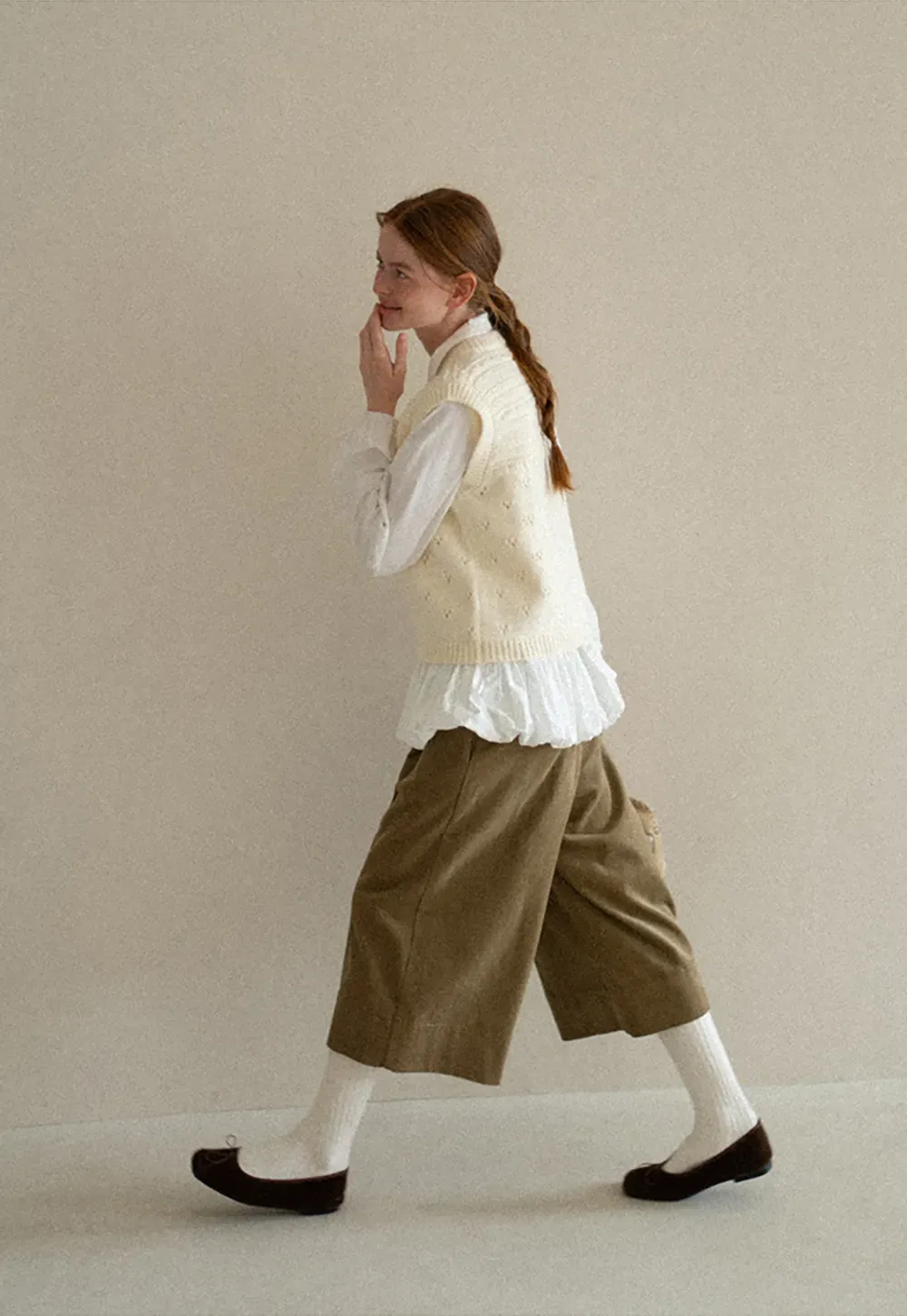 Textured Knit Vest with Peter Pan Collar and Button Closure