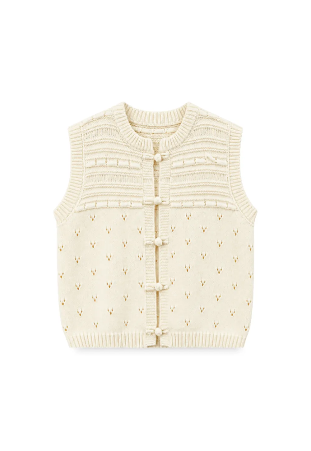 Textured Knit Vest with Peter Pan Collar and Button Closure