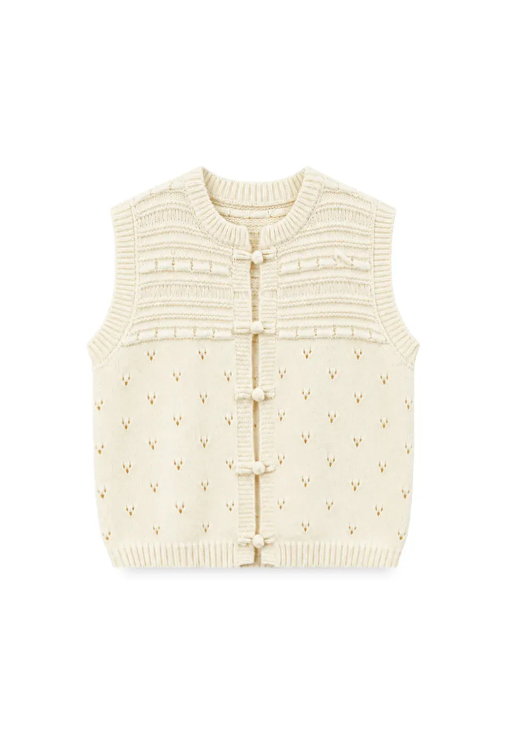 Textured Knit Vest with Peter Pan Collar and Button Closure