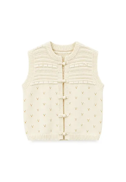 Textured Knit Vest with Peter Pan Collar and Button Closure