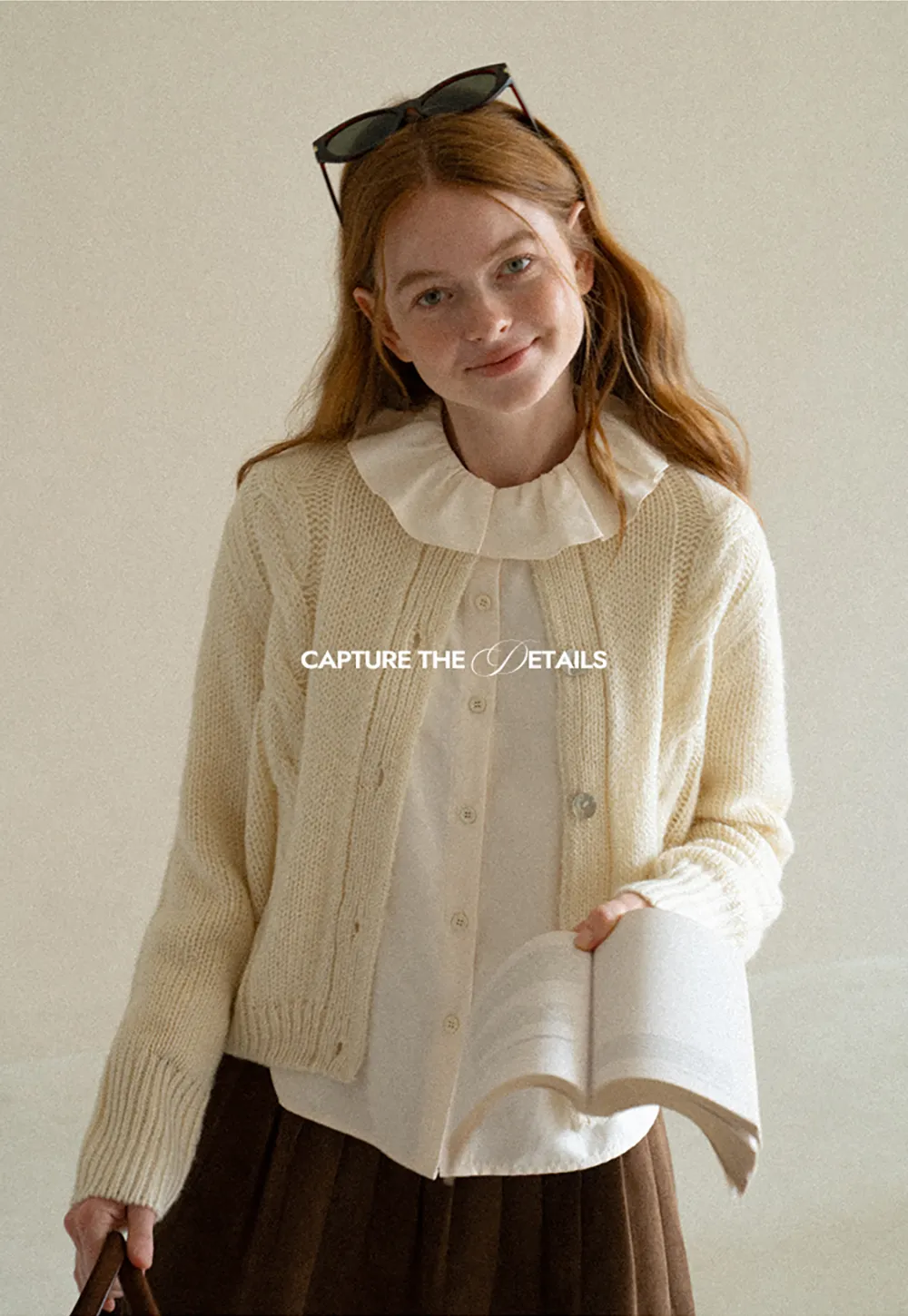 Ruffled Collar Cable Knit Cardigan Sweater