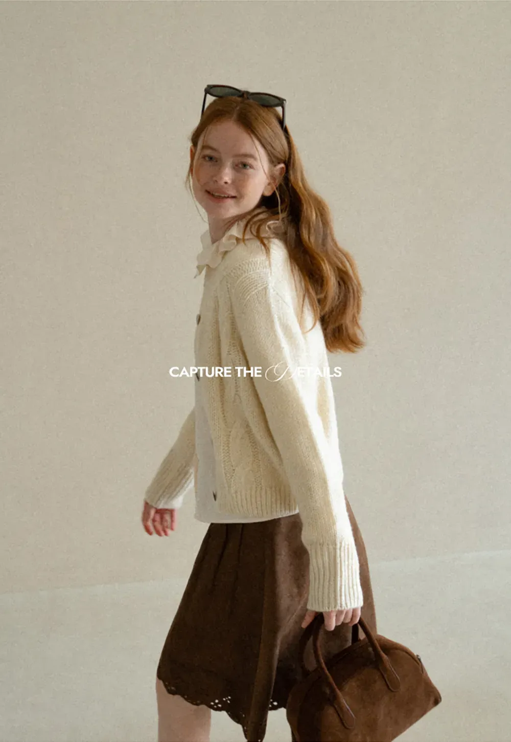 Ruffled Collar Cable Knit Cardigan Sweater