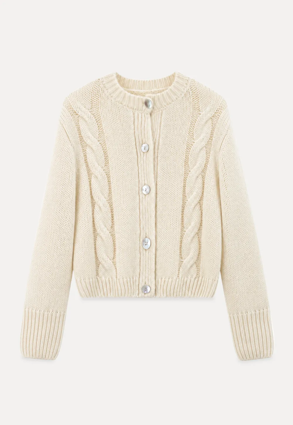 Ruffled Collar Cable Knit Cardigan Sweater