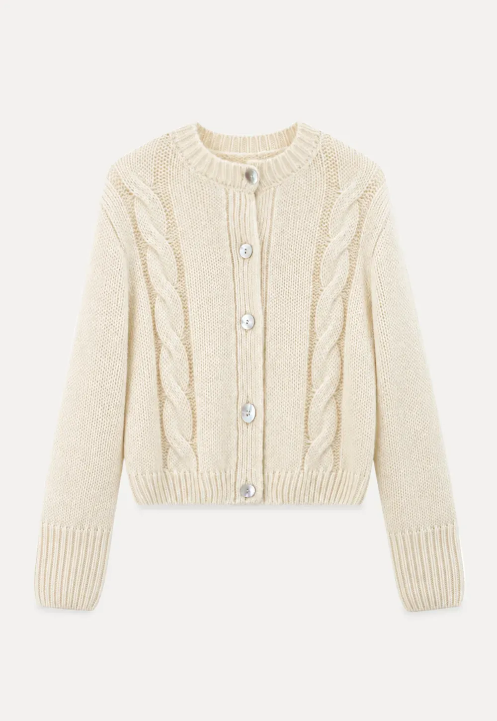 Ruffled Collar Cable Knit Cardigan Sweater