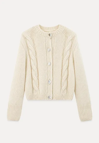 Ruffled Collar Cable Knit Cardigan Sweater