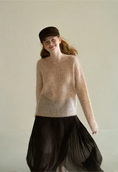 Sequined Sheer Knit Sweater