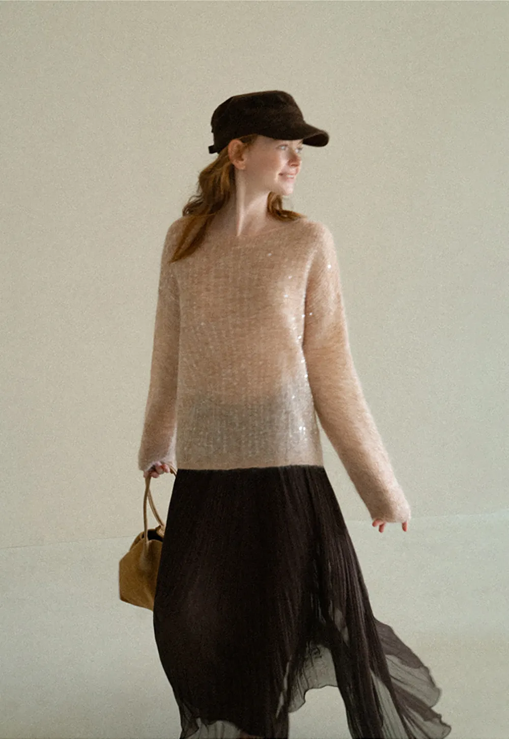 Sequined Sheer Knit Sweater