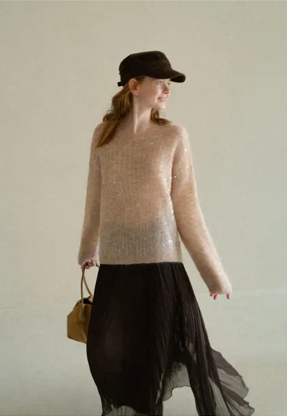 Sequined Sheer Knit Sweater