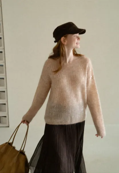 Sequined Sheer Knit Sweater