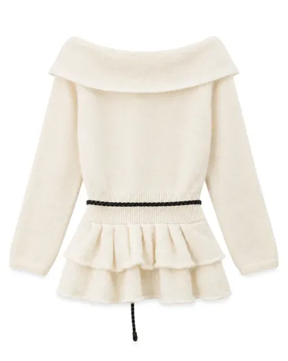 Off Shoulder Asymmetrical Layered Knit Sweater