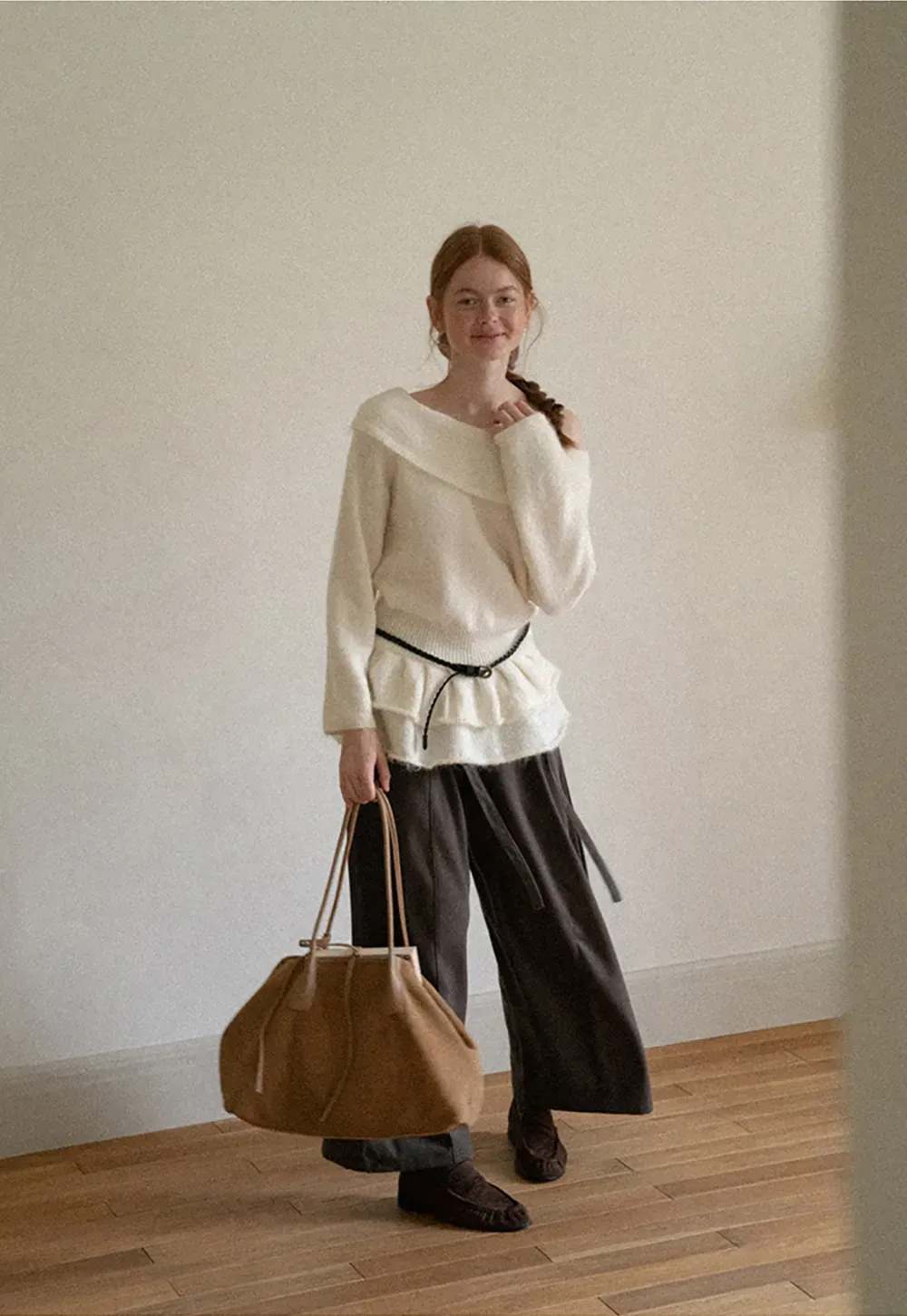 Off Shoulder Asymmetrical Layered Knit Sweater