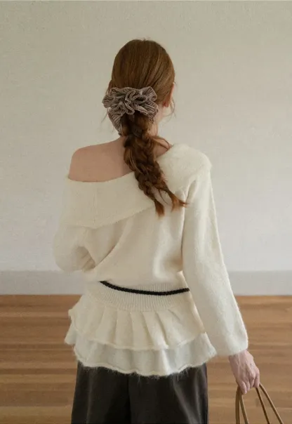 Off Shoulder Asymmetrical Layered Knit Sweater