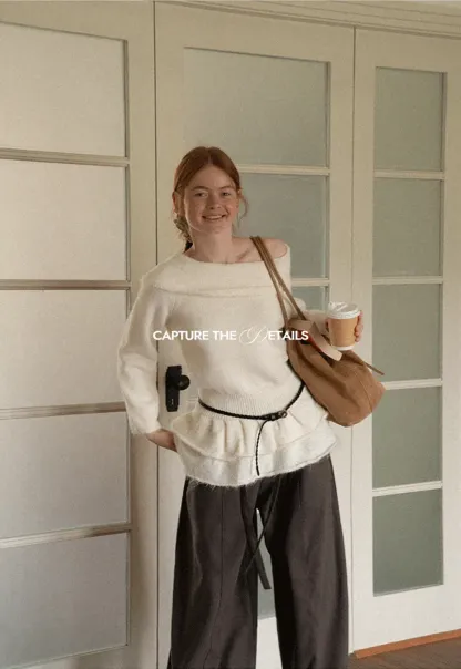 Off Shoulder Asymmetrical Layered Knit Sweater